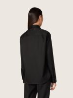 Women's shirt in black wool twill with floral embroidery in glass beads - Image 6