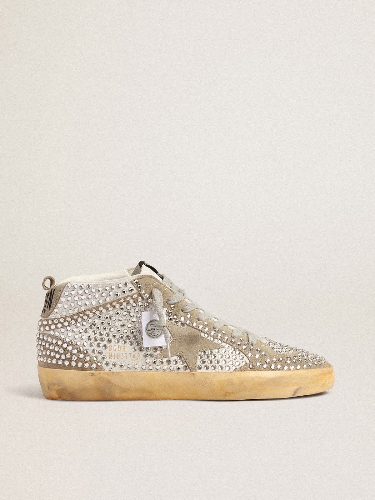 4a0897120dad2fe8a02583447eb63c22caa76ce0b0363d1aaf9cfbcb068b2ffc Women's Mid Star in white and dove-gray suede with Swarovski crystals - Image 1