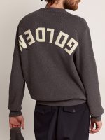 Men's round-neck sweater in dark gray cotton with logo on the back - Image 4