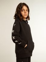 Boys' hooded sweatshirt in black with contrasting silver stars - Image 2