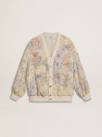 Women's cardigan with floral print and embroidery