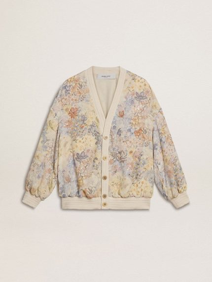 Women's cardigan with floral print and embroidery