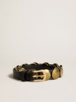 Black Trinidad belt in washed leather with gold studs