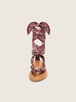 Women's flat sandals with burgundy paisley pattern and jewel detail - Image 5