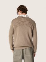 Men's sweater in light taupe organic cotton with embroidered logo - Image 6
