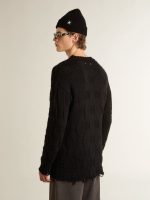 Men's black wool sweater with a distressed effect - Image 4