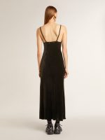 Women's black velvet-effect slip dress - Image 4