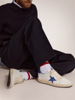 Men's Ball Star in white nappa with blue star and heel tab - Image 3
