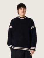 Men's boxy sweater in dark blue cotton with embroidery - Image 5