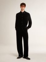 Velvet-effect black shirt with embroidery - Image 5