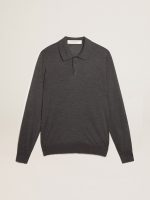 Men's long-sleeved polo shirt in gray merino wool