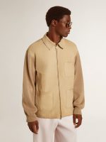 Men's jacket in travertine-colored nubuck leather with wool-blend sleeves and back - Image 2