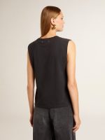 Sleeveless T-shirt in worn-black with tone-on-tone gradient embroidery - Image 4