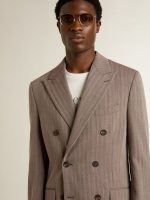 Men's beige chevron wool blend double-breasted blazer - Image 5