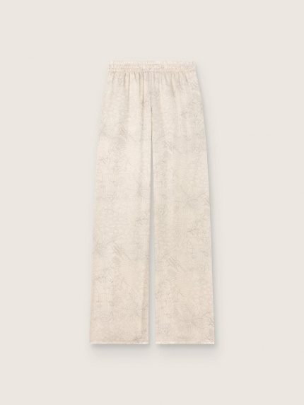 Women's pants in ivory silk blend jacquard satin