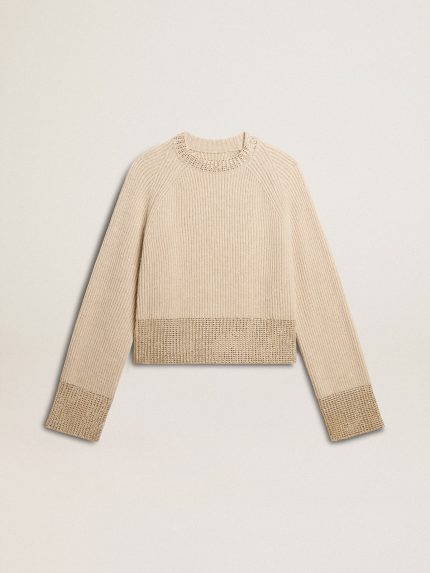 Women's boxy sweater in wool with hotfix crystal decoration