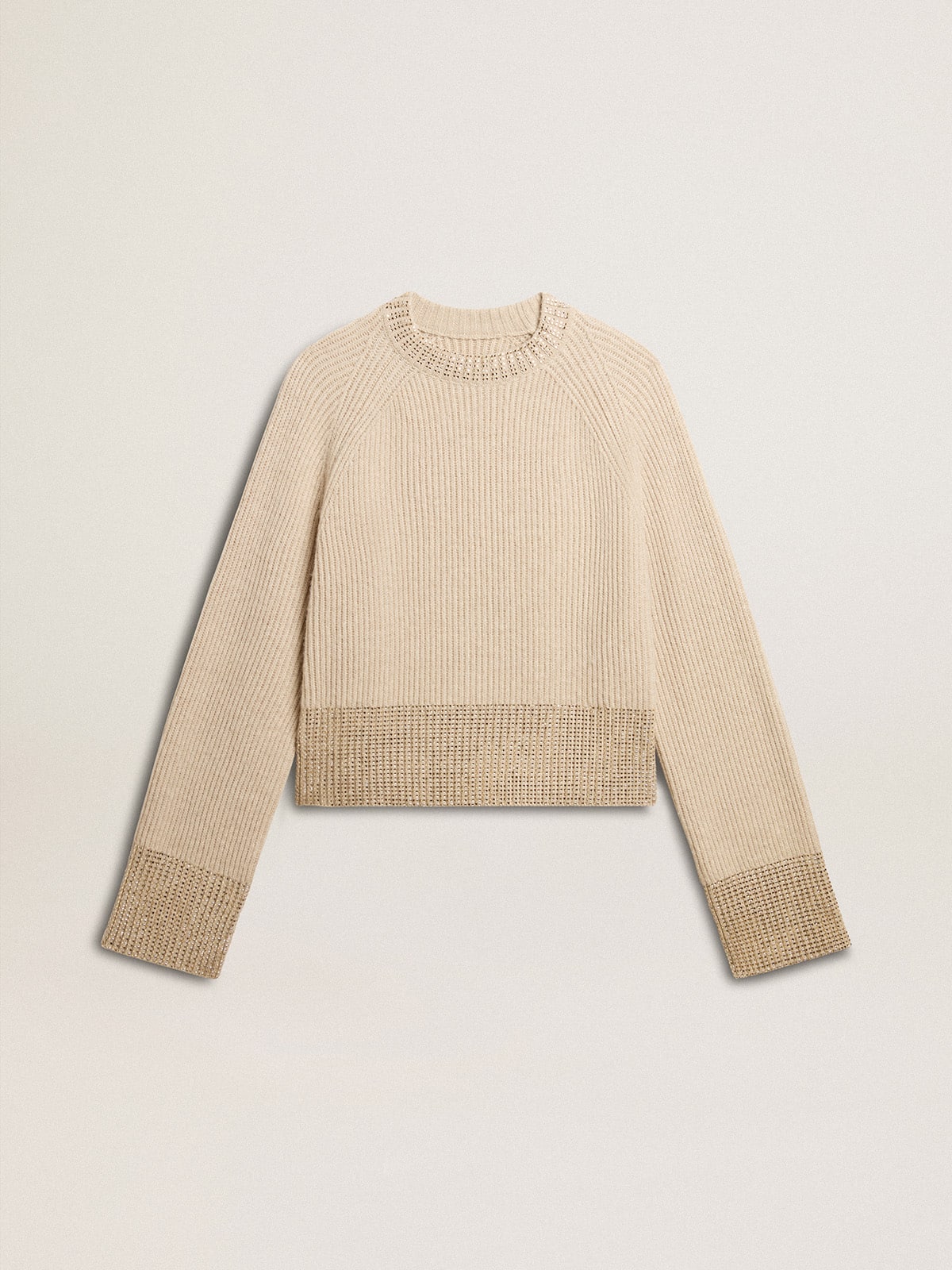 4cf3027c42d05962be1ffa0b3dceab65afcf5a5938b3463cea258d30e3176e08 Women's boxy sweater in wool with hotfix crystal decoration - Image 1
