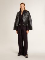 Women's black shirt with vertical stripes and side knot closure - Image 3