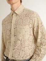Oversized shirt in cream-colored see-through lace - Image 5