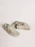 Women's Super-Star in ivory nappa leather with platinum glitter star and heel tab - Image 2