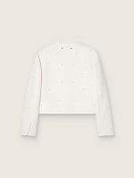 Women's boxy jacket in boucl�� cotton with all-over beads - Image 2