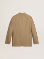 Men's single-breasted blazer in a sand-colored chevron linen blend. - Image 6