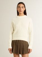 Women's crew-neck sweater in white merino wool with all-over crystals - Image 3