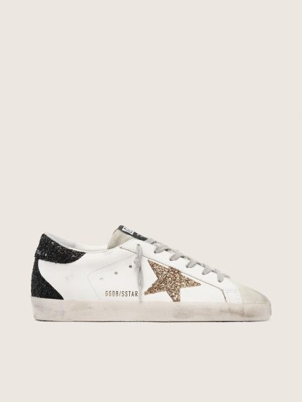 Women's Super-Star in nappa leather with gold glitter star and black glitter heel tab