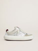 Women's Space-Star Cube in ice-gray and silver leather with burgundy heel tab