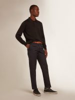 Men's long-sleeved polo shirt in black merino wool - Image 3