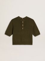 Women's short-sleeved sweater in military-green cotton - Image 6