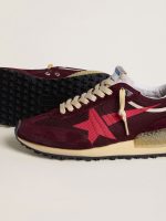 Men's Marathon in burgundy mesh and suede with printed pink star - Image 4