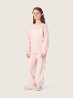 Girls' pink cotton sweatshirt with print and embroidered logo - Image 3
