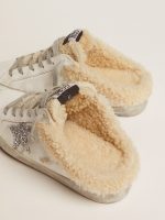 Women's Super-Star Sabot in white leather and shearling lining - Image 4