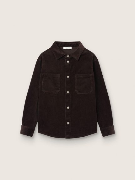 Kids' shirt in brown corduroy with white print