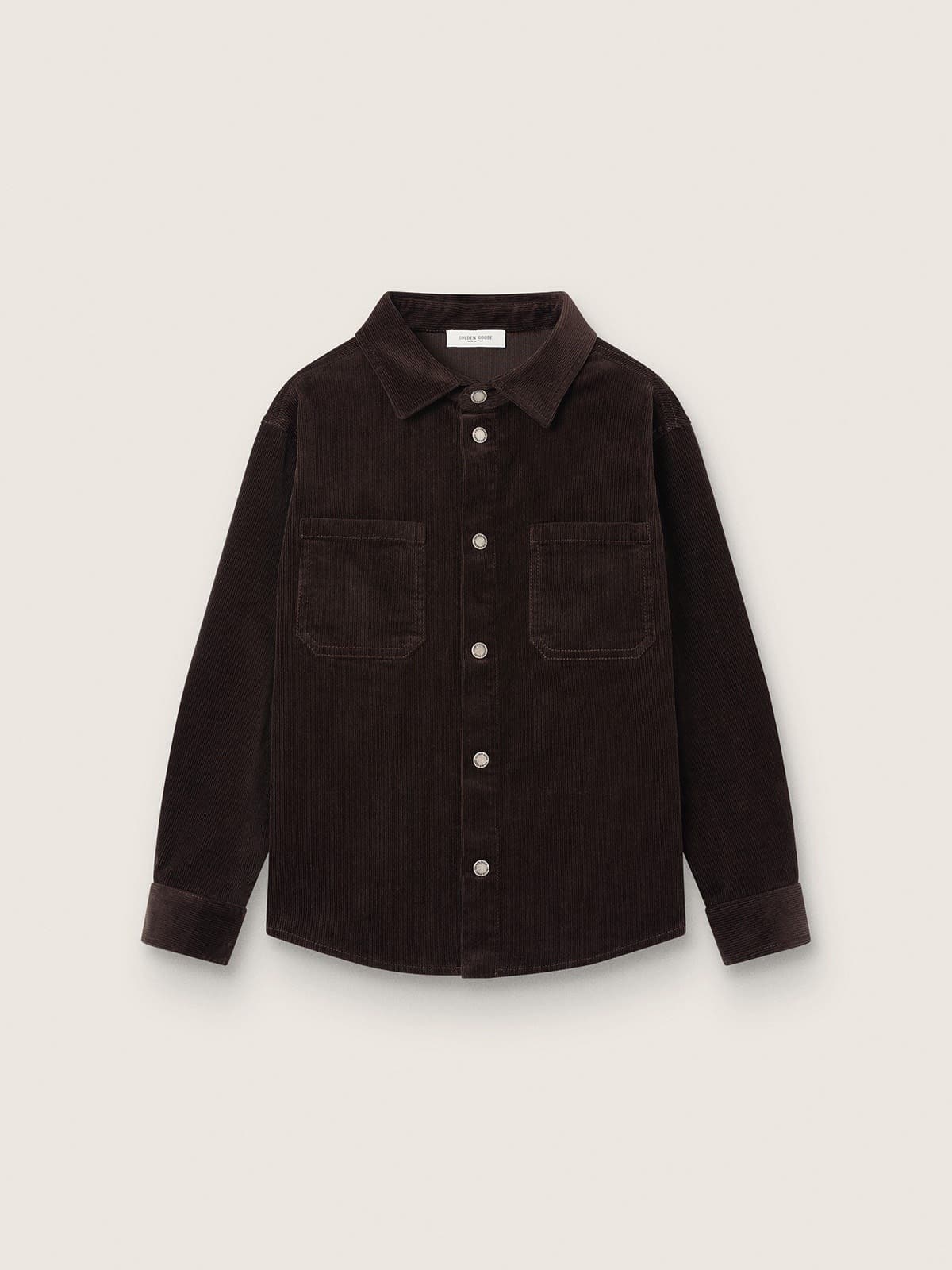 4f6de4781f3723086f583523d10a1ed056f6283dca7ef83699dded72ec610cde Kids' shirt in brown corduroy with white print - Image 1