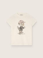 Journey T-shirt for girls in white cotton jersey with digital mascot print and crystal appliqu��s