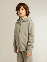 Gray melange hooded sweatshirt with print on the back - Image 2