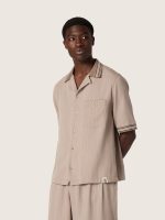 Men's short-sleeved shirt in gray cool wool with thin stripes - Image 5