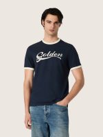 Men's T-shirt in blue cotton with Golden print - Image 5