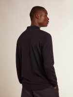 Men's long-sleeved polo shirt in navy-blue merino wool - Image 4