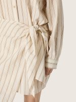 Women's ecru cotton shirt dress with beige and brown stripes - Image 4