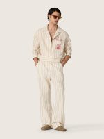 Unisex sweatpants in ecru and sand striped cotton and linen - Image 3