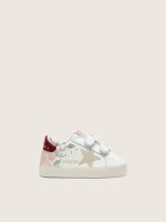Baby Old School in white leather with pearl suede star and flower print