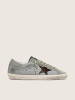 Men's Super-Star in light blue leather with burgundy croc-print star