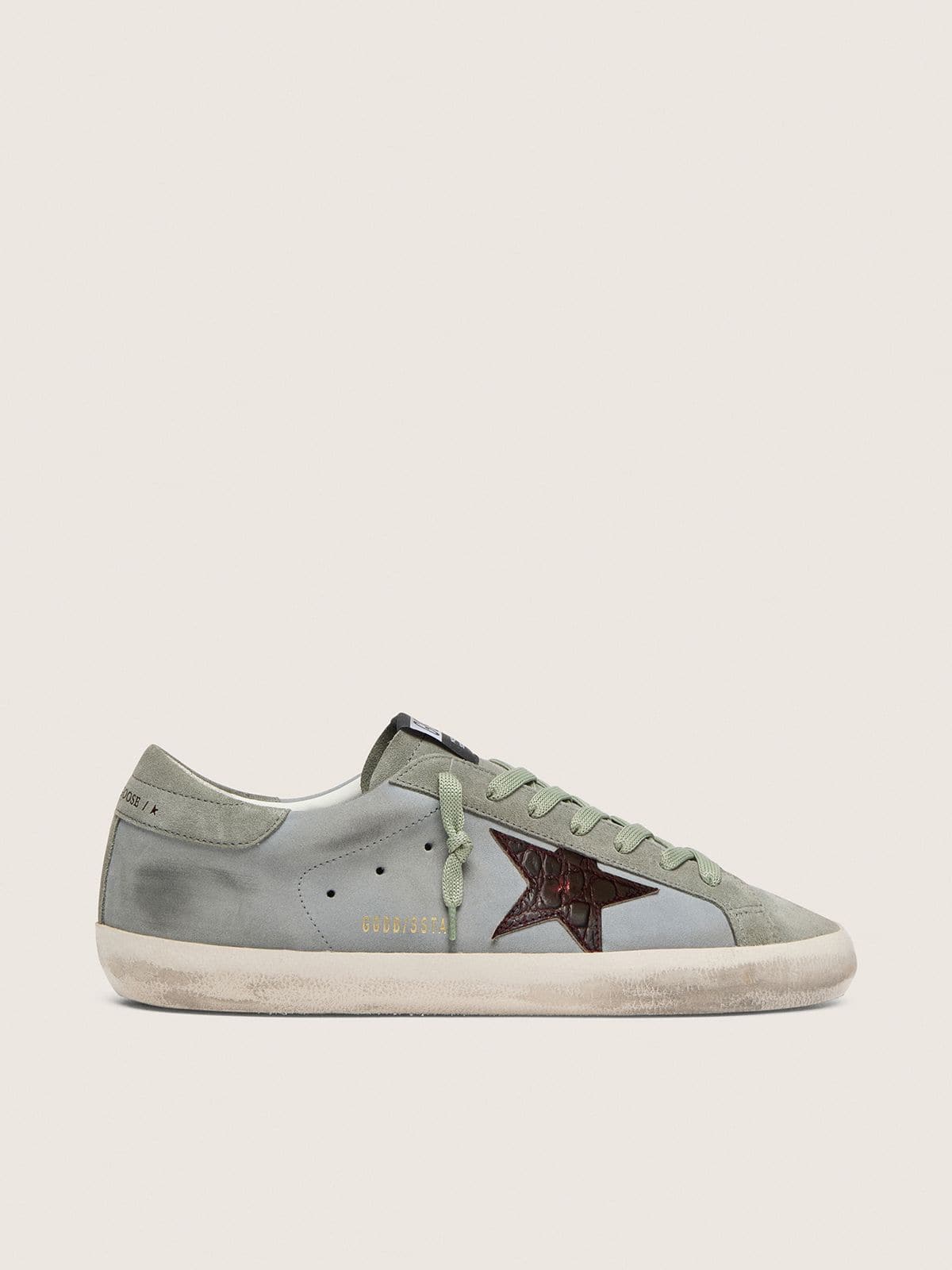 508211d5ef61896f51141ef589539ad25d5080745ca162ad387dc65b4fdac837 Men's Super-Star in light blue leather with burgundy croc-print star - Image 1