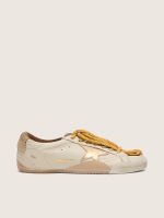 Women's True-Star in white nappa leather with gold star and beige suede heel tab