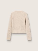 Cropped round-neck sweater in beige wool with all-over crystals - Image 2