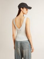 Sleeveless top embroidered with worn-white ribbing - Image 4