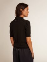 Women's polo shirt in black merino wool - Image 4